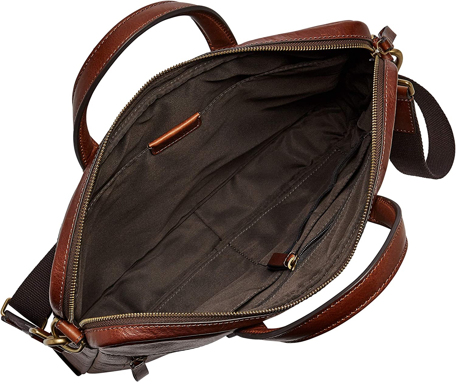 Fossil Men's Haskell Leather Double Zip Briefcase Messenger Laptop Bag， Cognac ， (Model: MBG9342222) - Image 5